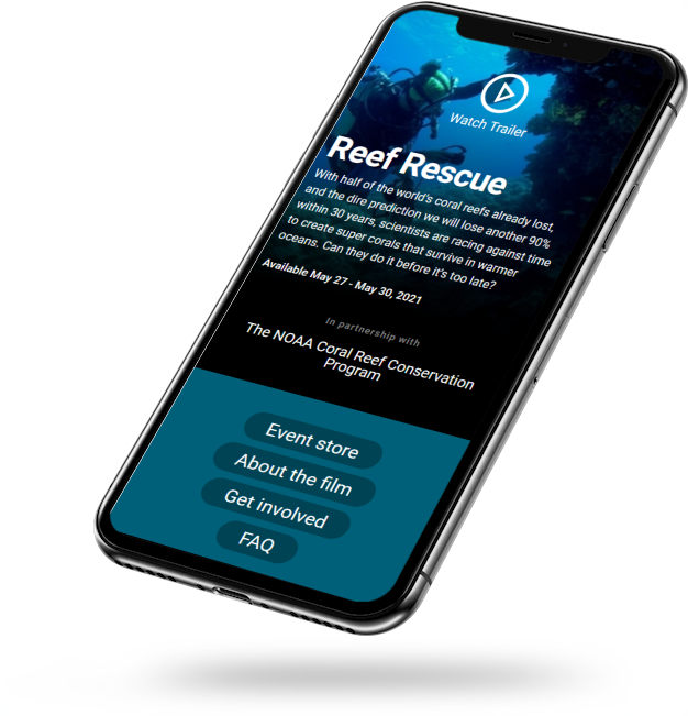 Mobile phone with website on it, blue, black, bold white text.